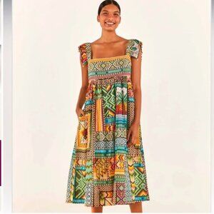 FARM RIO Banana Scarves Print Midi Dress